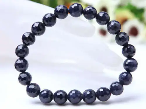 Originálny prírodný modrý zafírový gemstone s gemstone 7 mm 9 mm pre ženy natiahnite náramok s guľatými korálkami aaaaa