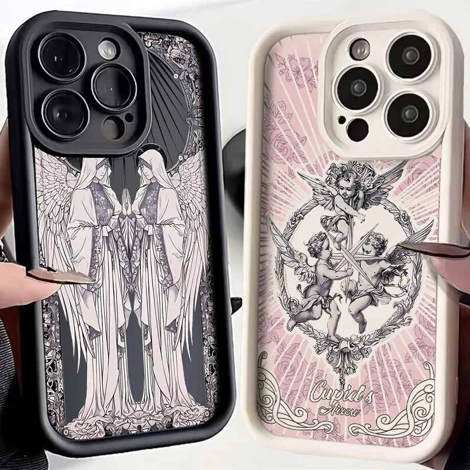 Originálny puzdro Retro Cupid Angel Luxury Phone pre Oppo A5 A7 A15 A16 A17 A38 A53 A54 A55 A58 A60 A72 A76 A78 A94 A94 A98 4G 5G Cover Cover Cover