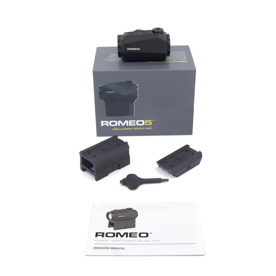 Originálny Romeo5 1x20mm Compakt 2 MOA Tactical Red Dot Dohľad Airsoft Riflescope Lov Lov Loving s pohybom aktivovaným SOR52001 pohybu SOR52001