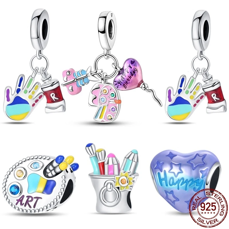 Originálny S925 Sterling Silver Artist-Painted Hand Series Pendant Fit Pandora náramok DIY kúzlo pre ženy šperky módny darček