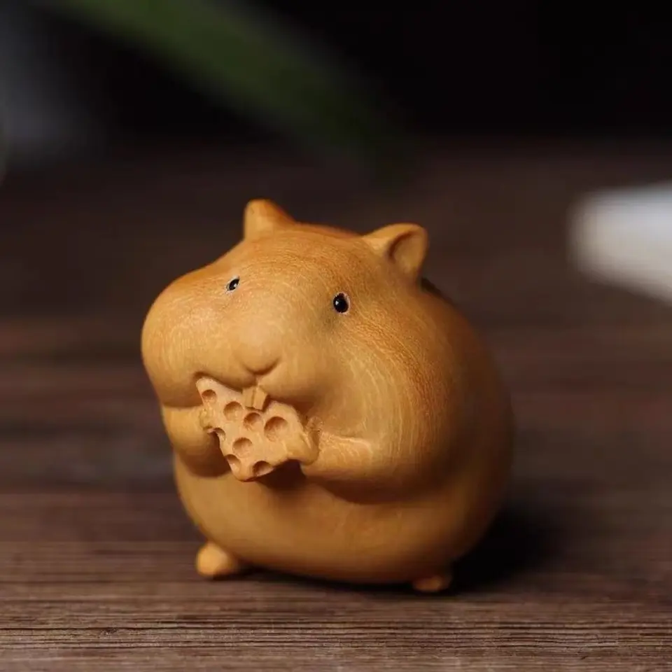 Ornament škrečka v Boxwood Ornament Gluttonous Cartoon Desktop Ornament Drevené ručné ručné ozdoby s malými zvieratami