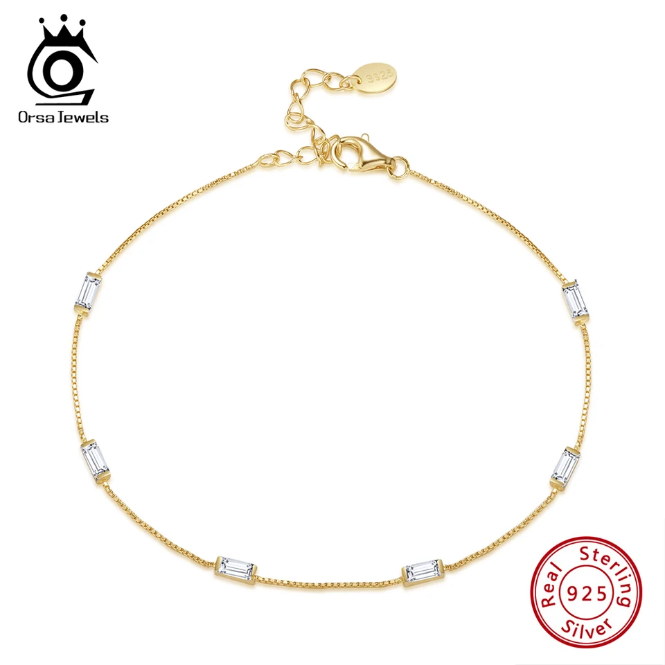 ORSA Jewels 14K Gold 925 Sterling Silver Multiple Emerald Cut zirkón Link reťaz pre náramok pre ženy Dievčatá náramok SB172