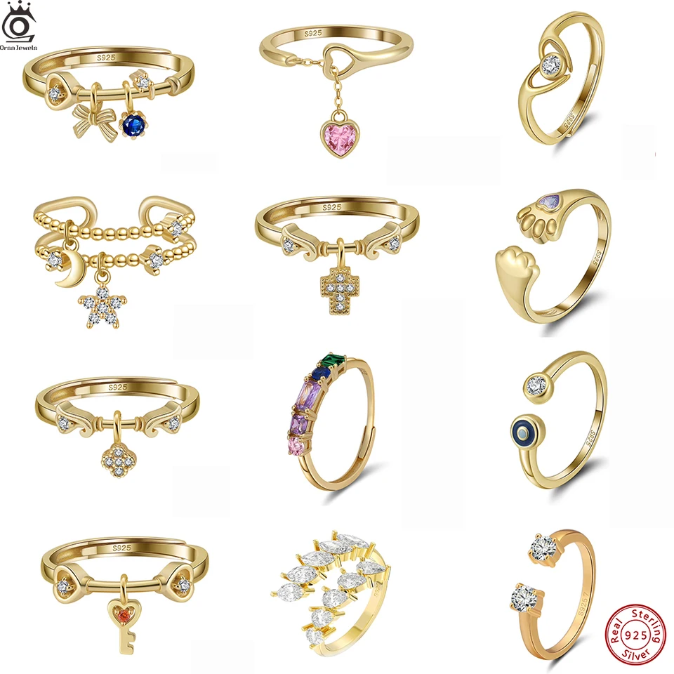 Orsa Jewels Soild 925 Sterling Silver Clear Cubic Zirconia Open Rings Darček Darčekový prívesok nastaviteľný prsteň prsteň leskl Cz 1kcs