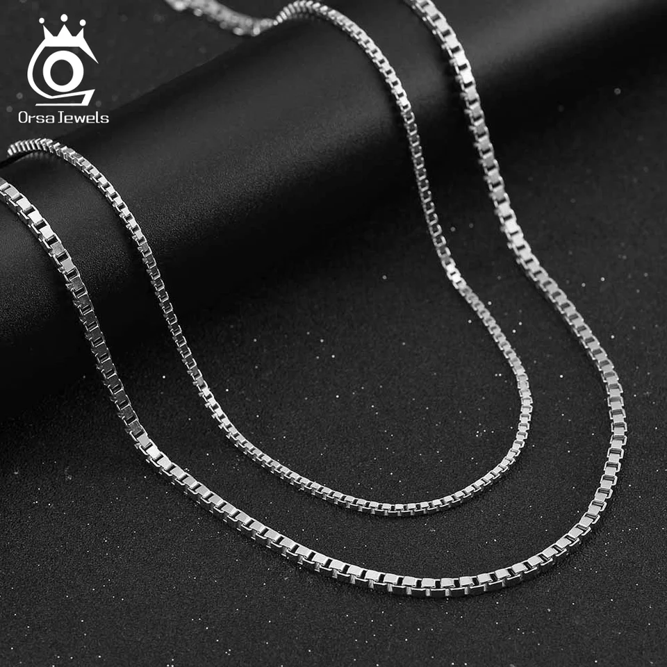 Orsa Jewels Taliansky 2 mm 3mm krabičkový retiazk náhrdelník 925 Sterling Silver Rhodium Pledete Box Link retiazka hrubý krk šperky Party SC32
