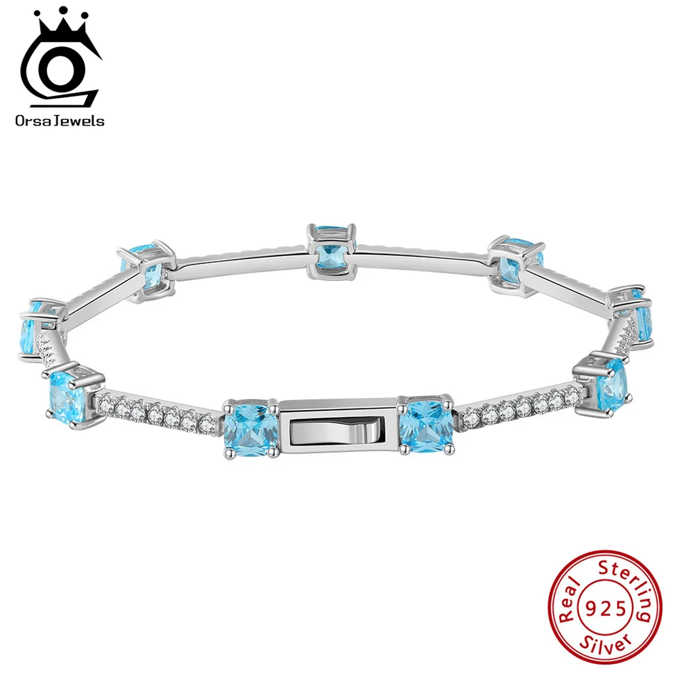 ORSA Jewels vytvoril náramok s akamarínmi 5a Clear Cz Original 925 Sterling Silver náramok pre dámske módne šperky LZB05