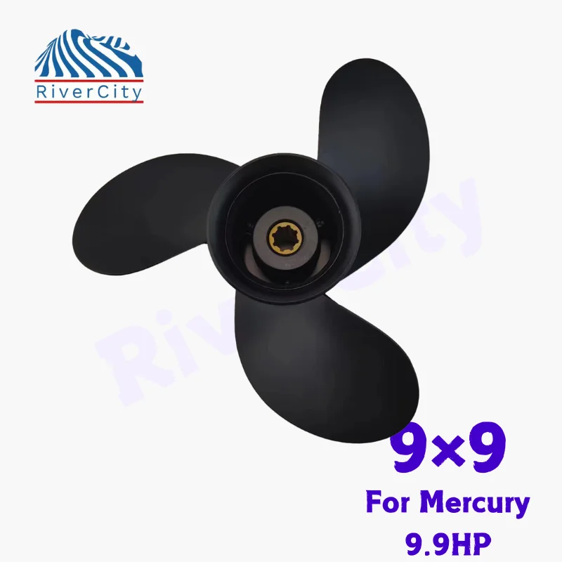Ortuť 9 × 9 pre prívesnú vrtule 6 hp 8 hp 9 hp 15 hp lodného motora hliníka zliatiny skrutky 3 Blade 8 Spline