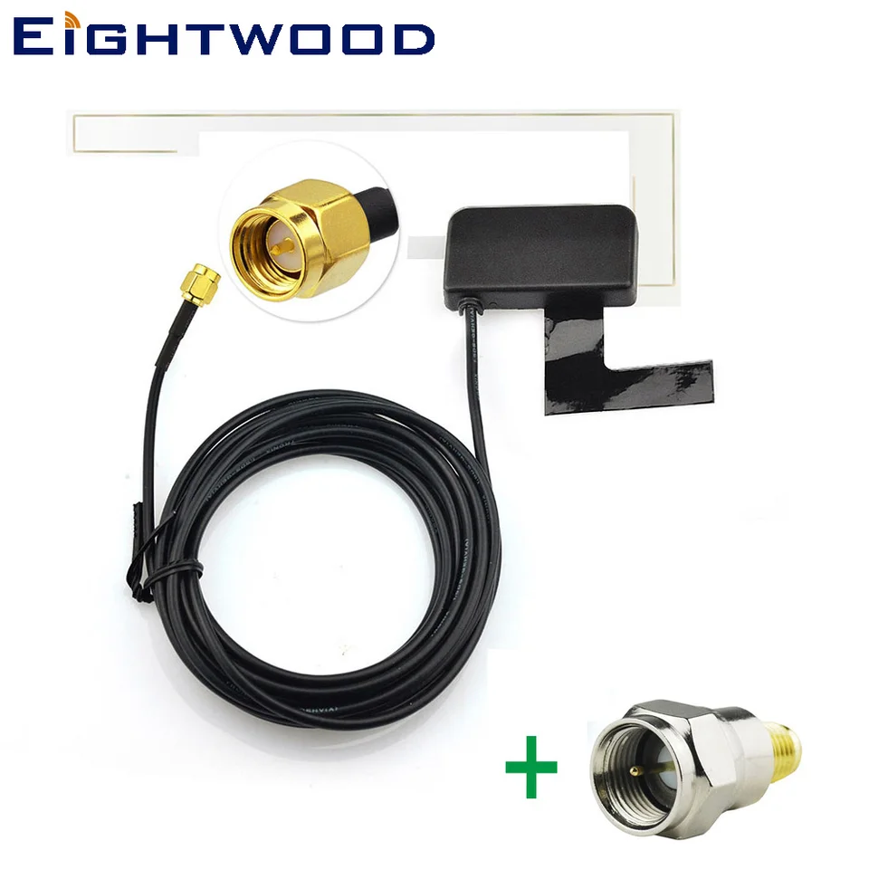 Osemwood DAB DAB+ Car Radio Anténa Duálne pásmo Aerial of Amplified Internal Glass Mount, SMA až F Adaptér pre Autodab všetky modely