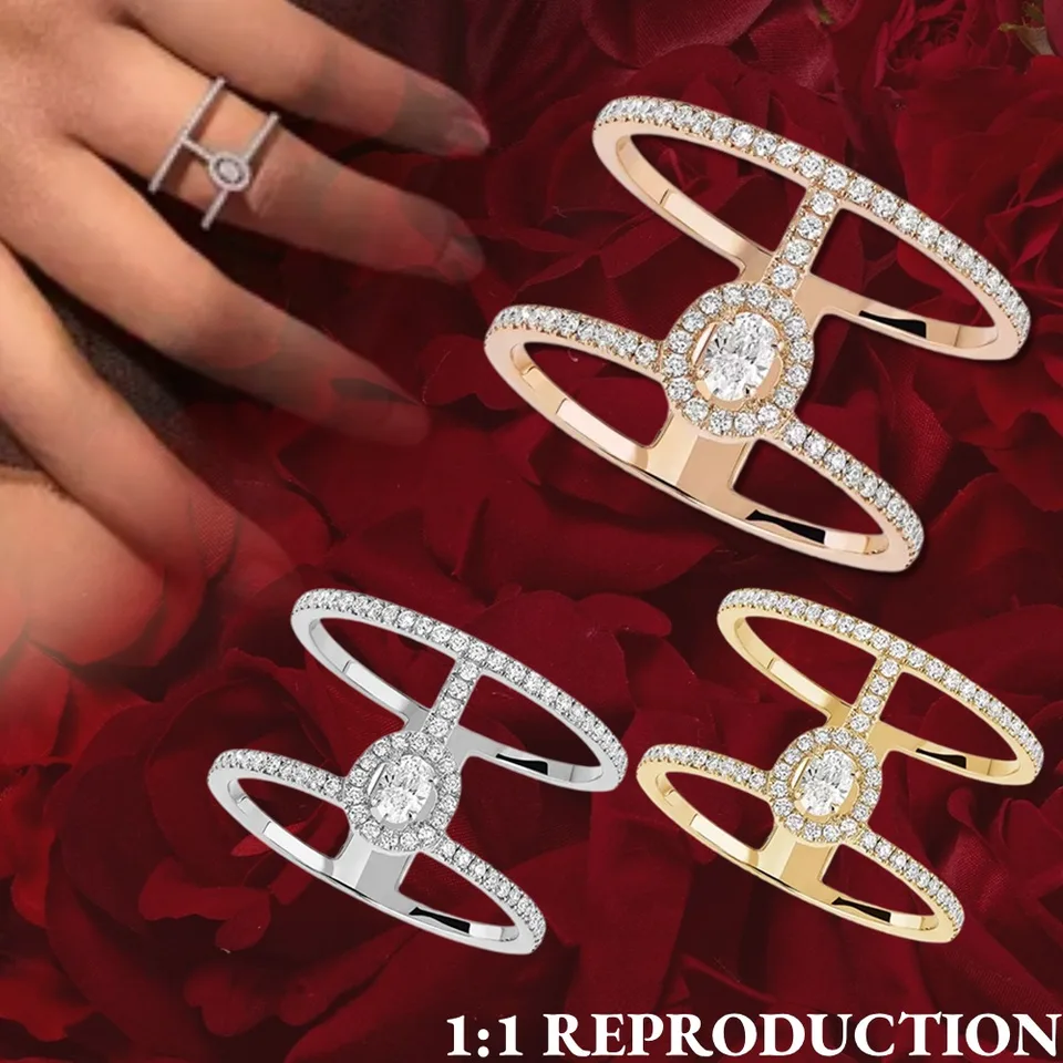 Oslnivé originálne glam'azone 2 riadky Pavé biele zlato diamant Sterling Silver 925 Ring Luxury Woman Šperky doplnky Party