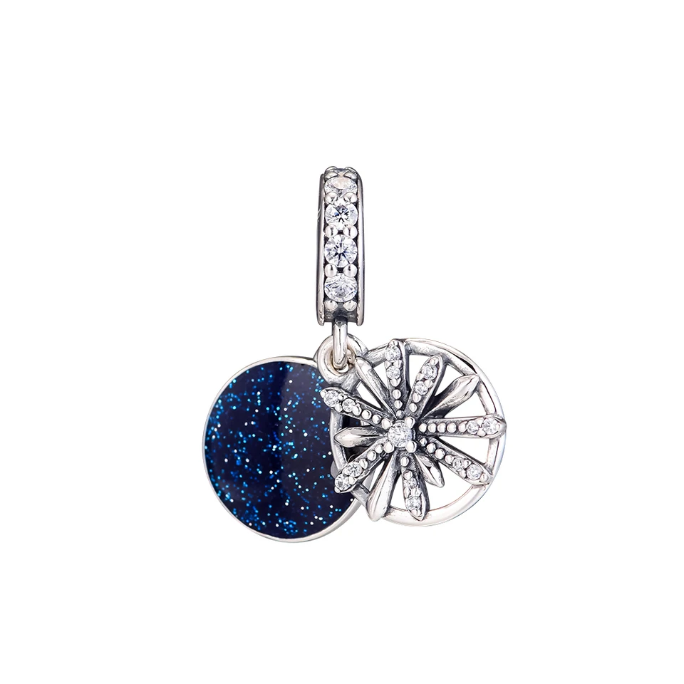Oslnivé priania závesné kúzlo 925 Sterling Silver s modrou smaltou a CZ korálky vhodné pre moment Pandora Moment náramok DIY darček FL867