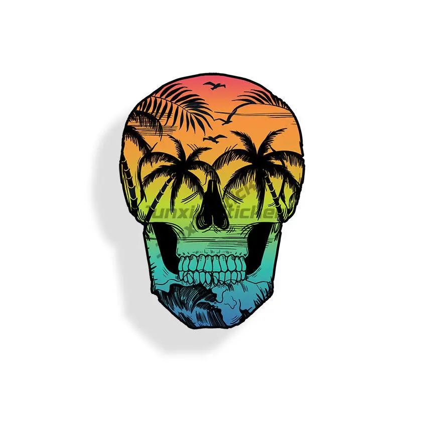 Osobnosť pláž lebka nálepka Palm Tree Cup Ocean NAPOHOP NAPOŽIDLO AUTOMOBNÉ NÁKLADOVÉ STRODOVÉ SKROBENIE SOROP