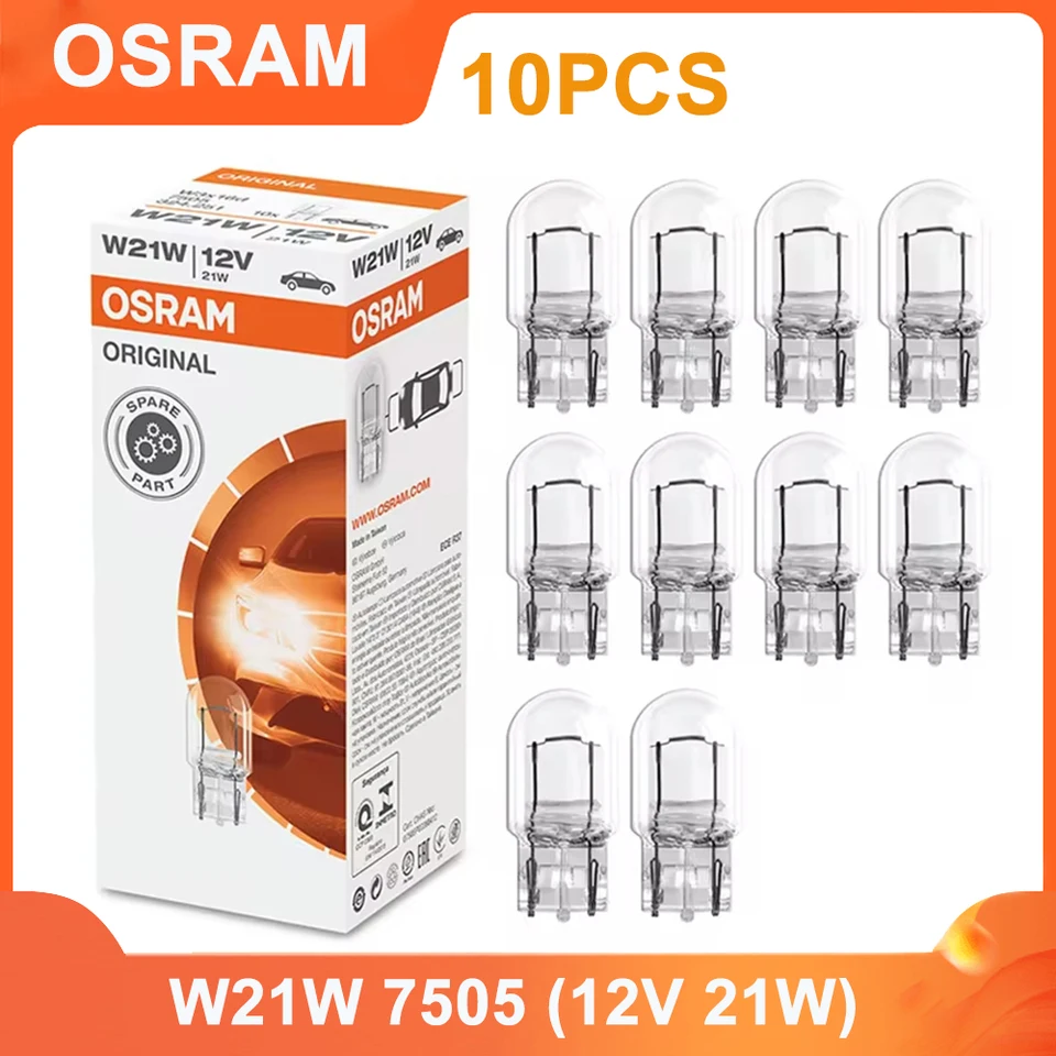 OSRAM Original W21W 7505 W3X16D 12V 21W Štandardné zastavovacie svetlá Signálneho svetla TWOR SILD SIGNAL TRIGHT T20 7440 OEM automatické reverzné žiarovky (10ks)