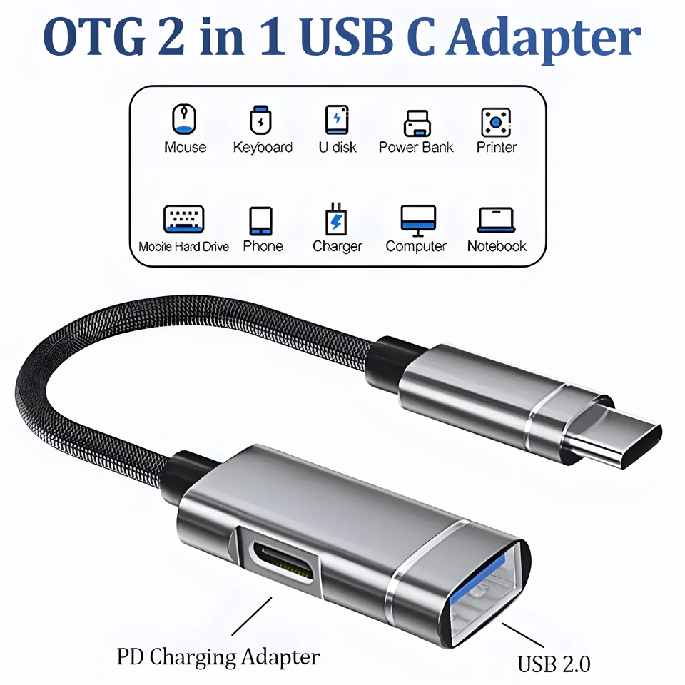 OTG USB Typ C až USB Dáta prenosu prenosu prenosu prenosu ženského splitovacieho kábla PD nabíja