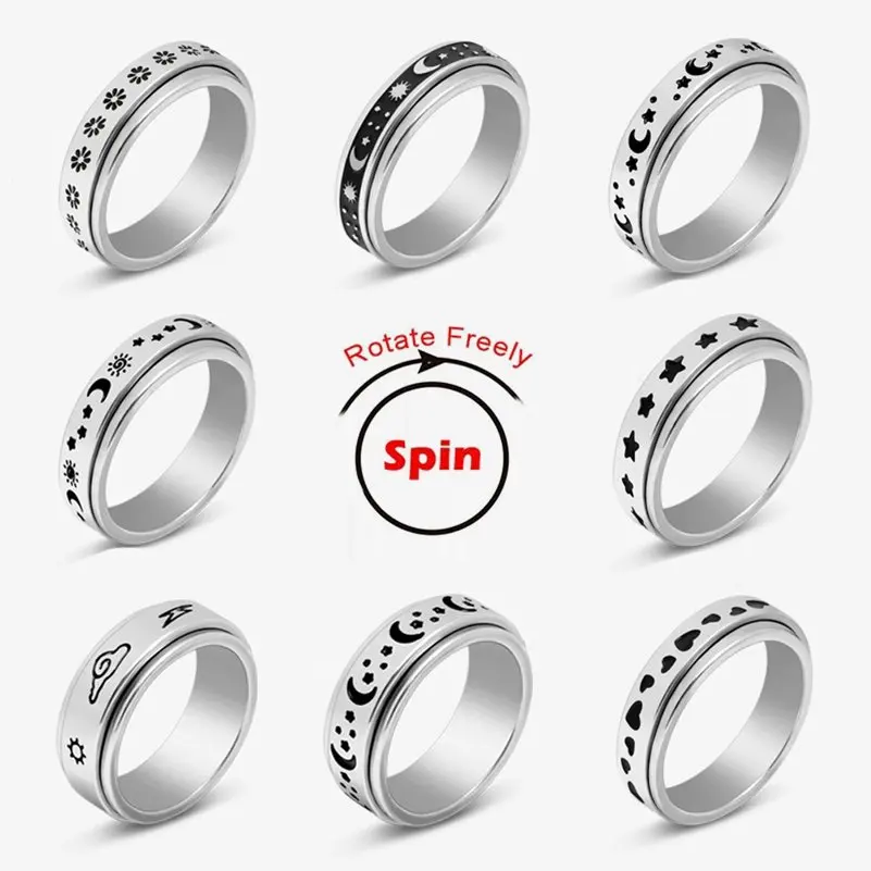 Otáčajte voľne otáčanie z nehrdzavejúcej ocele úzkost pre ženy, spinner fidgers prsteň proti stresu Pánske šperky Anillos