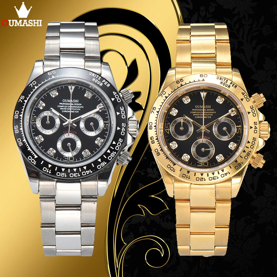 OUMASHI NUMERICKÝ NUMERICKÝ DIAL VK63 Chronograf Pánske športové kremenné hodinky Sapphire Nezajná oceľ vodotesná 10BA