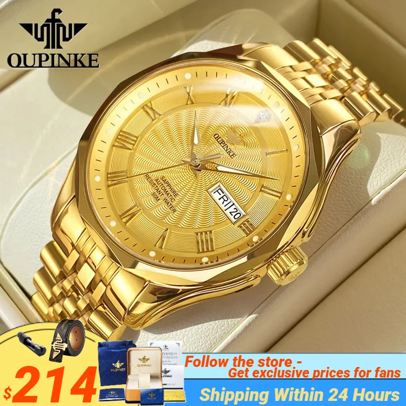 OUPINKE 3207 Real Diamonds Pánske hodinky Luxusné top značky zlaté hodinky Importované Miyota Movement Automatické mechanické hodinky Men