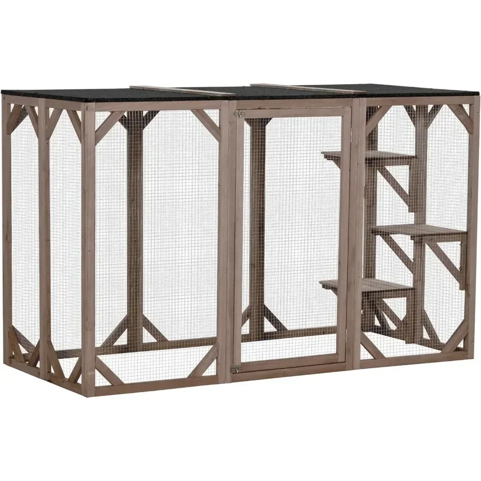 Outdoor Cat House, Catio Wooden Feral Shelter, Cat Cage s plošinami, veľké vstupné dvere, asfaltová strecha na ochranu poveternostných podmienok, 71 