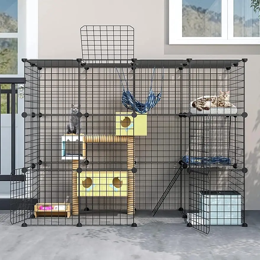 Outdoor Cat House/Klietky s super veľkými vstupnými dverami, balkónový mačkový houdpen s plošinami, prepravky DIY Kennels Large