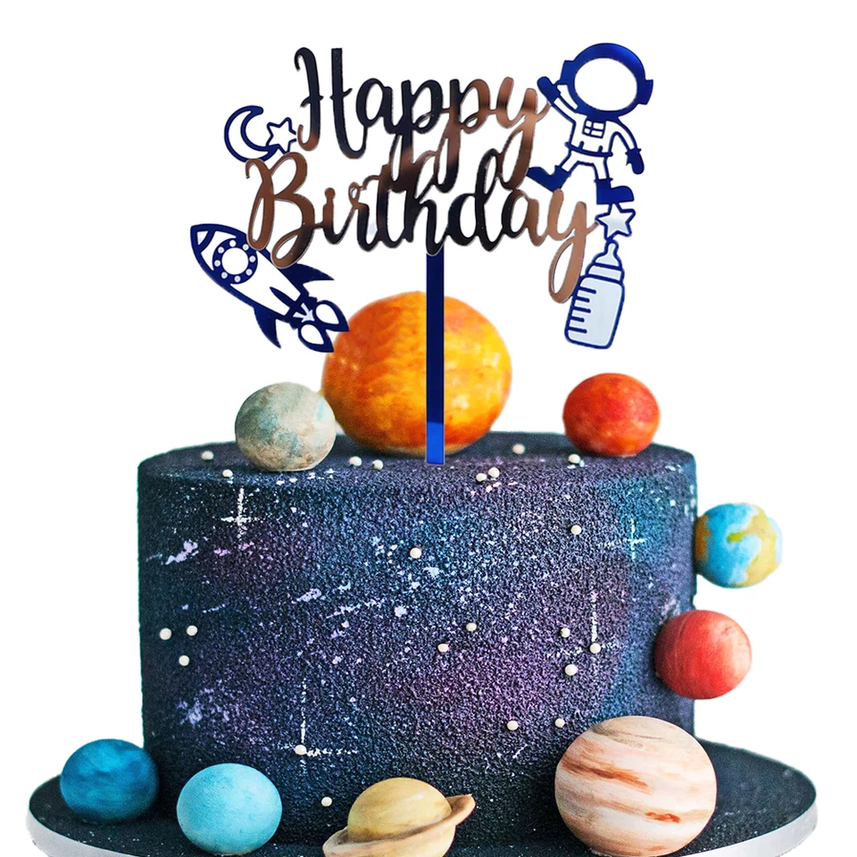 Outer Space Narodeninová oslava dekorácia lesklý astronaut tortu tortu pre dieťa Detd Shower Supplies Spaceman Thace Party uprednostňuje výzdobu