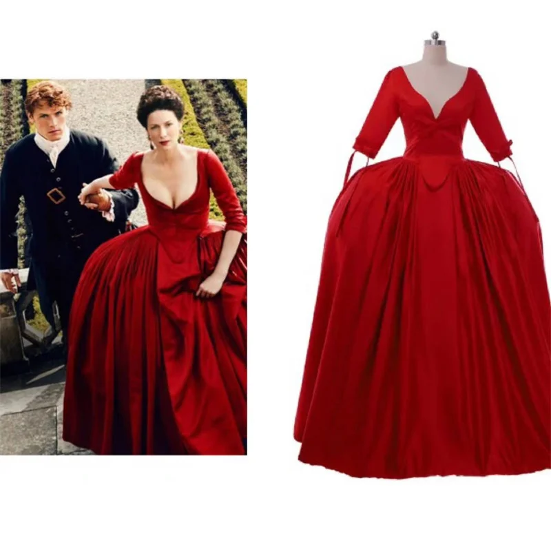 Outlander Claire Fraser Cosplay kostým Červené svadobné šaty Rococo Dámske dámske škótske stredoveké plesové šaty