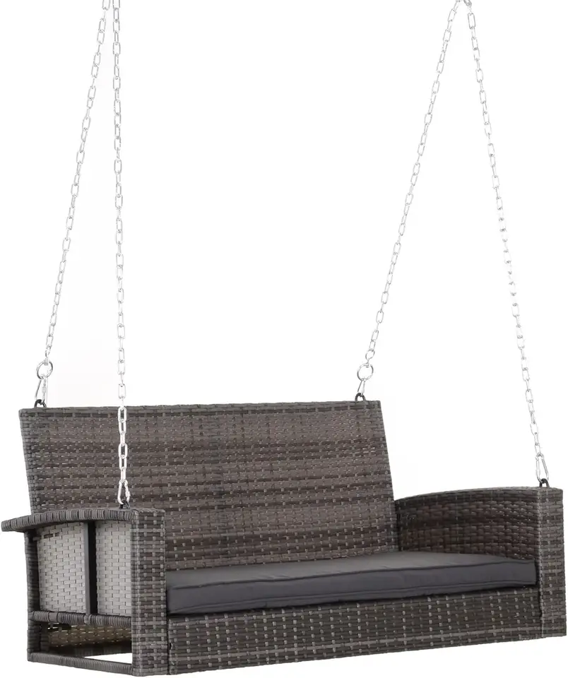 Outsunny 2 osoby prútený visiaci výkyvná lavica, predná veranda Swing Outdoor Stoličky s vankúšmi 550 libier. Váh pre
