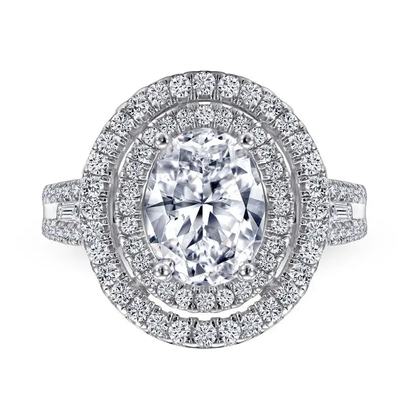 Oval 2 Carat Moissanite zásnubný prsteň 925 Sterling Silver Rings pre ženy