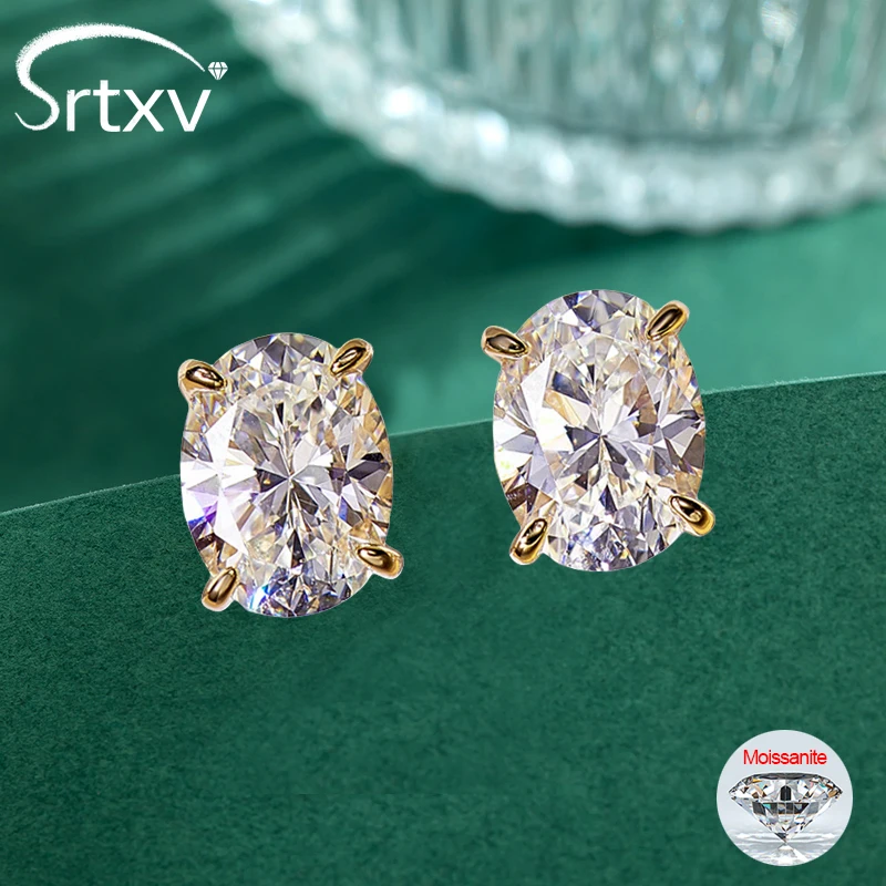 Oval Cut Moissanit Stud náušnice S925 Strieborné 18k Zlaté dámske ušné cvočky Solitaire Diamond Svadobný darček pre šperky certifikát