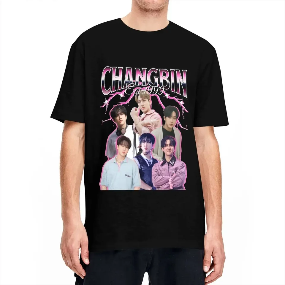 Oversized T-Shirt Changbin Kpop Singer 100 Cotton T-Shirts Korea Dancer Tshirt for Male Summer Y2K Casual Short Sleeve Clothing