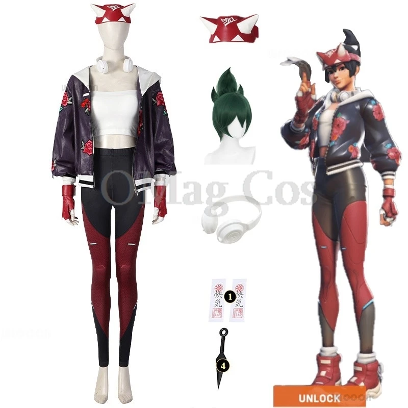 Overwatch 2 Kiriko Cosplay kostýmy pokožky atleisure coat nohavice dámske oblečenie herné oblečenie Halloween Party parochne rekvizity uniforma