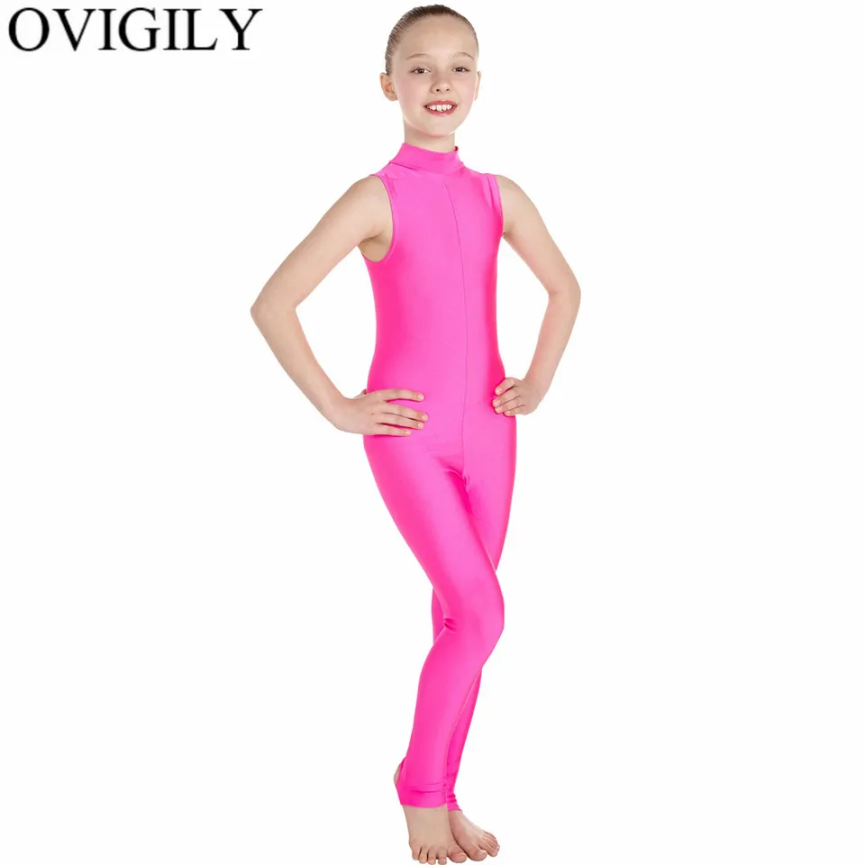 Ovigily Kids Spandex Keyhole Back Gymnastics Unitard Girls Girls bez rukávov BodySuit Dancewear Mock Brck Striprup Balet Unitards