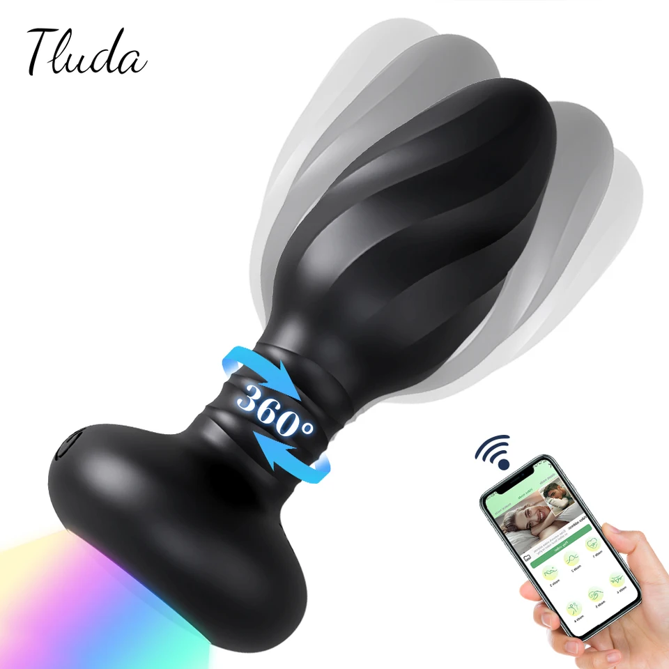 Ovládanie aplikácie LED rotácia Vibračná zadná zástrčka pre ženy Wiggle análny vibrátor homosexuáli Homosexuáli interakcia análny interakcia Sex