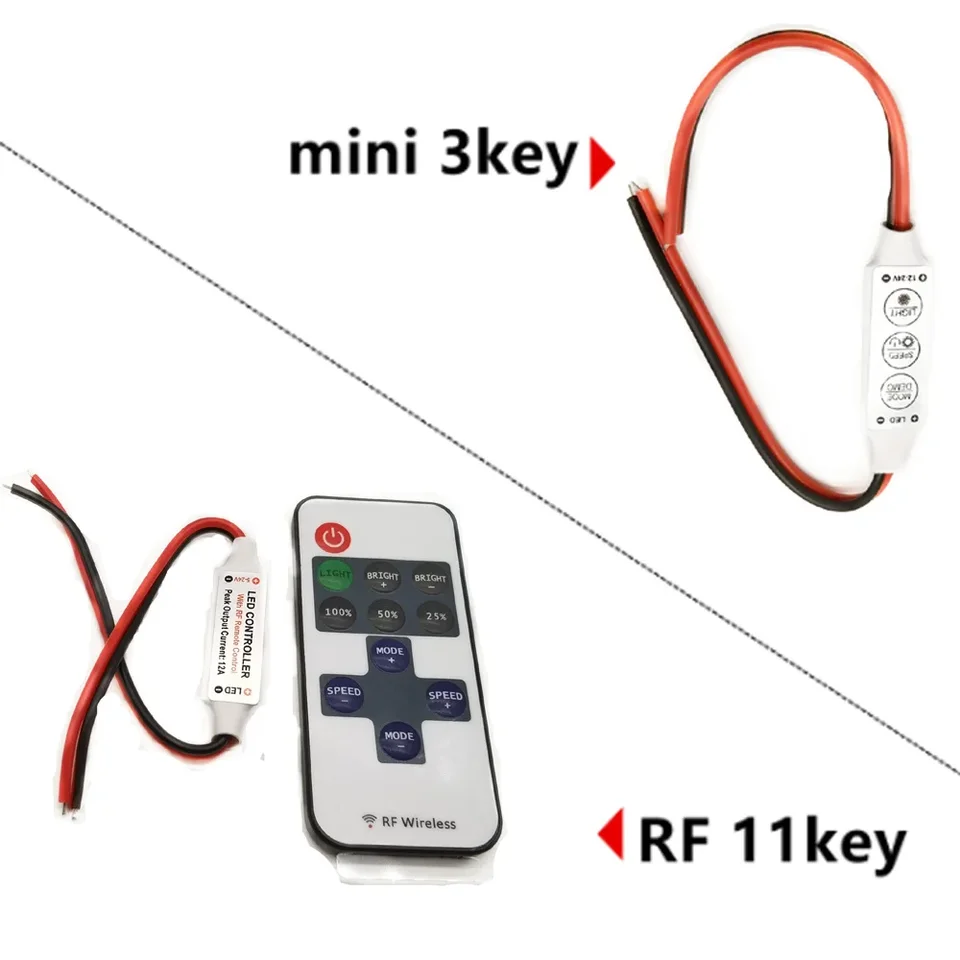 Ovládač LED pásma Mini Dimmer RF diaľkový diaľkový ovládač 5v 12v 24V ovládača pre LED 5050 2835 Strip jediná farba