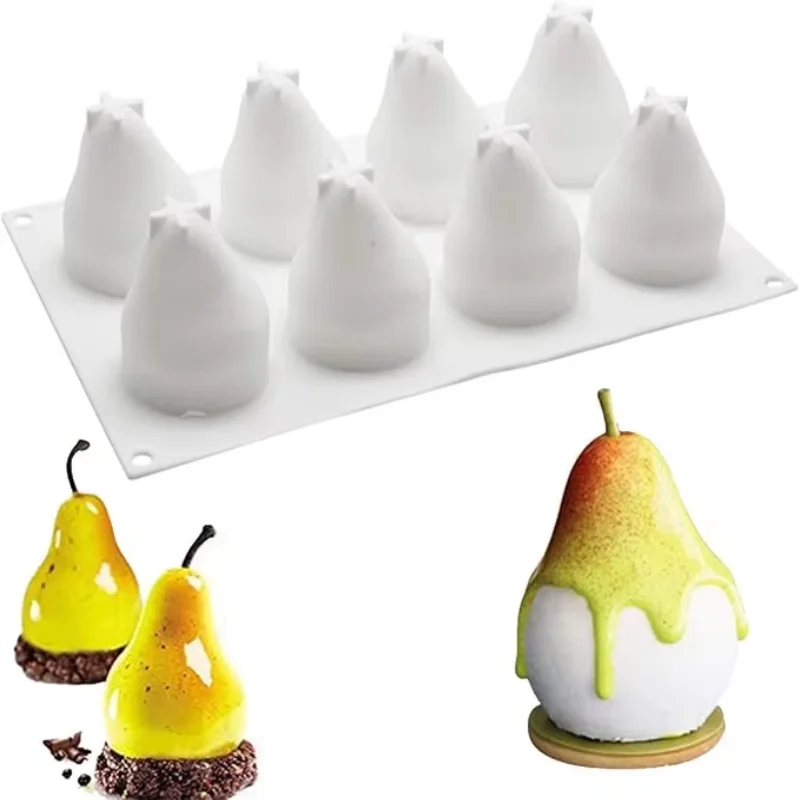 Ovocná séria Mango Hruška Pear Pear Pear Pear Mousse Cake Silikónová forma Dessert Pečenie bez paličky Trvalá sa ľahko čistí francúzsky koláč dekorácie