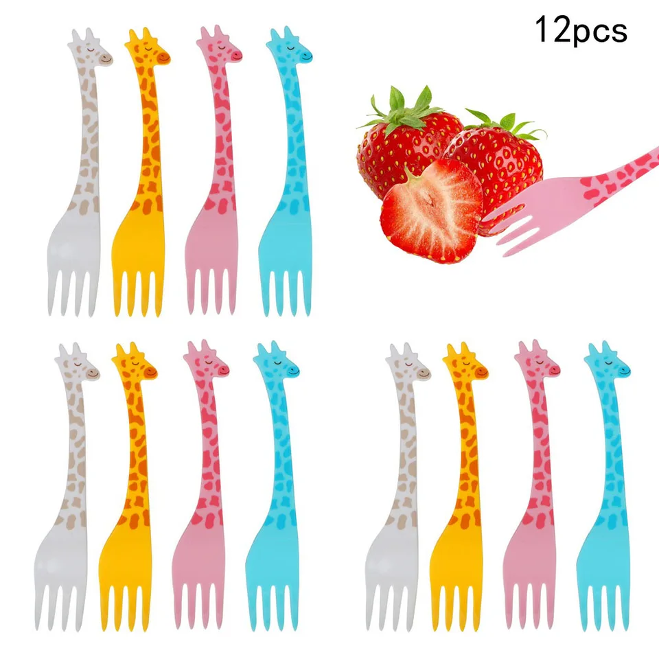 Ovocné občerstvenie špáradlo Kuchynské náradie Kuchynské doplnky 12ks/Set Food Picks Salad Desert Forks Cartoon Giraffe Shape Taveware