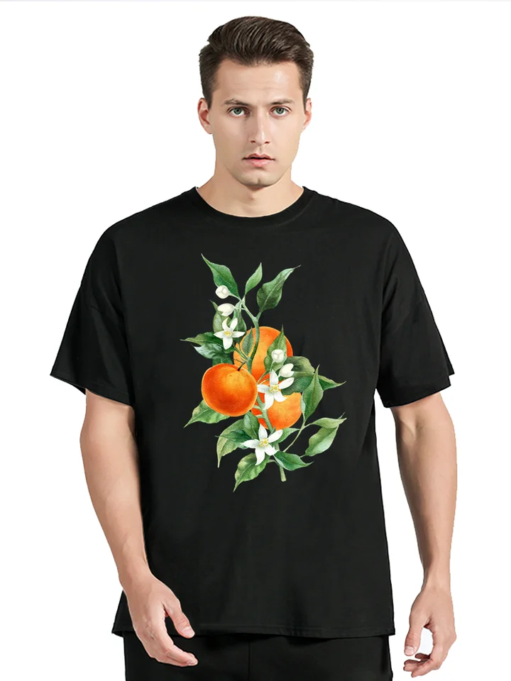 Ovocné oranžové harajuku tričko módne streetwear unisex vrcholy odplynenia O-krk nadmerne nadmerne