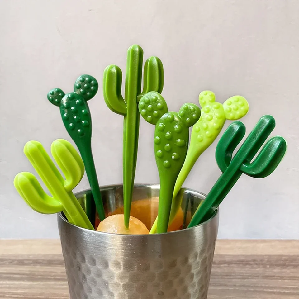 Ovocné vidlice Plast Plast Plast Plast Plast Party Dezert Cactus Prenosný obedový box opakovane použiteľné dekoratívne špáradlá