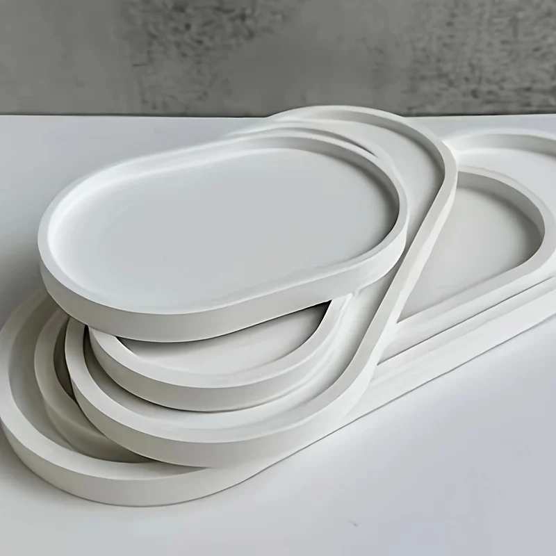 Oválne podnosové silikónové formy pre betón, omietka, ornament, šperky, epoxidová živica a úložisko s dizajnom platne misky