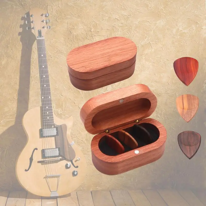 Oválny tvar drevená gitara Picks Box Ručne vyrábané gitarové výbery drevené krabičky v tvare motýľa drevené šrapnel