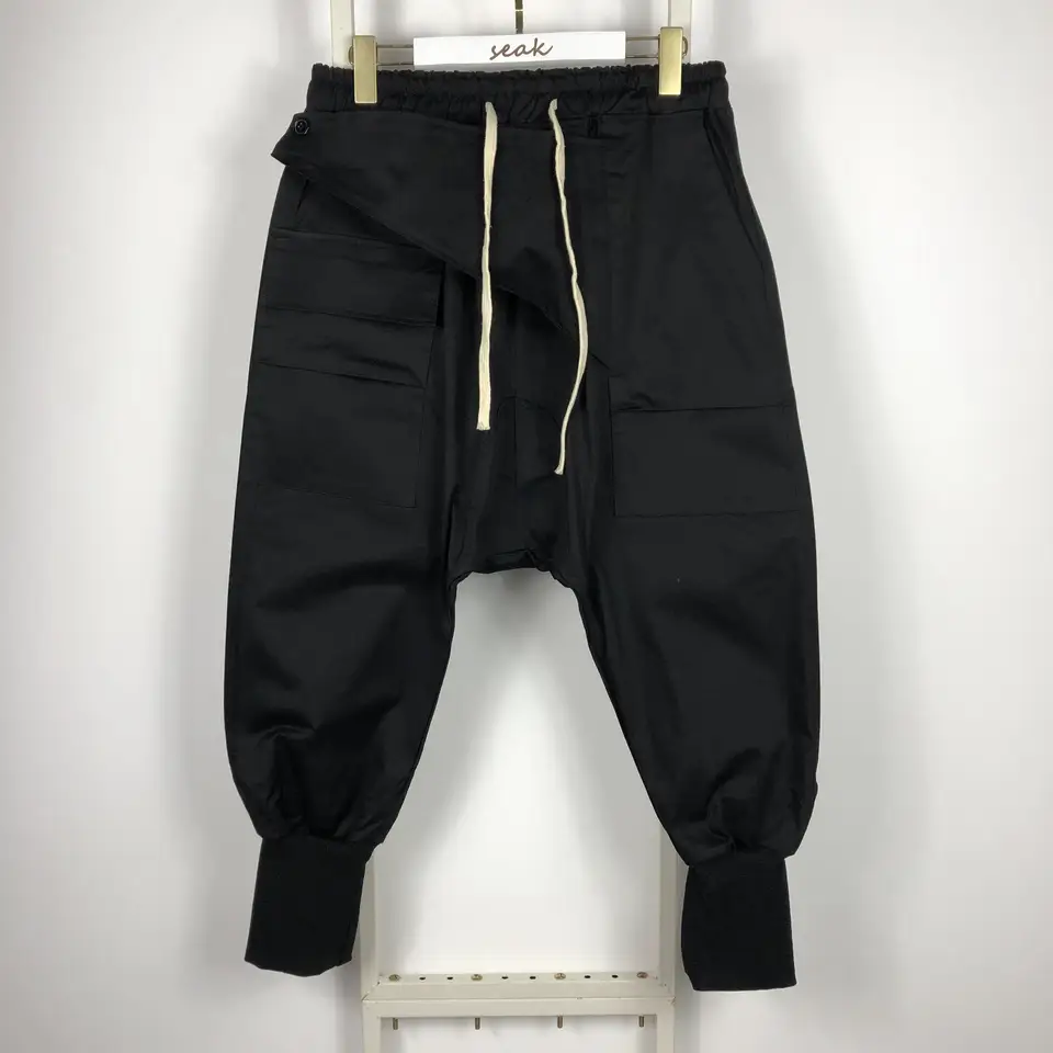 Owen Sak Men Cascurs Harem Pants Gothic Men Obliekanie oblečenia Sight Street Kúvelá Jeseň Ženy Kalfové nohavice voľné čierne nohavice