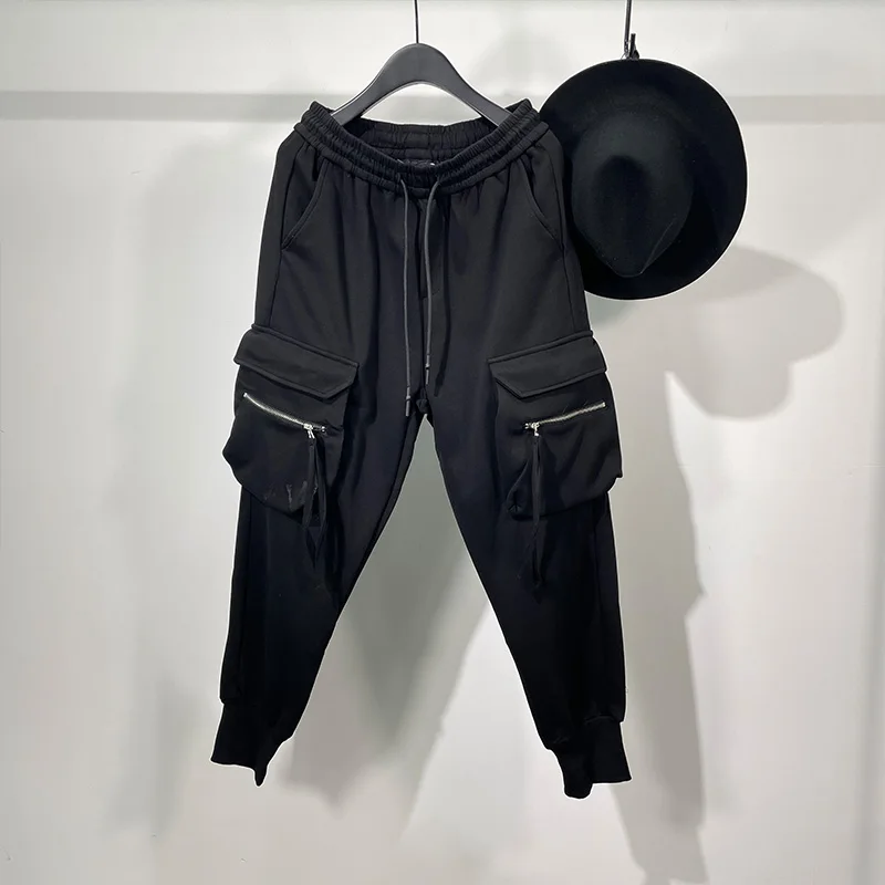 Owen Sak Men Cascurs Harem Pants High Street Noste hip hop členkovú dĺžku nohavice Pánske oblečenie tepláky Spring čierne nohavice
