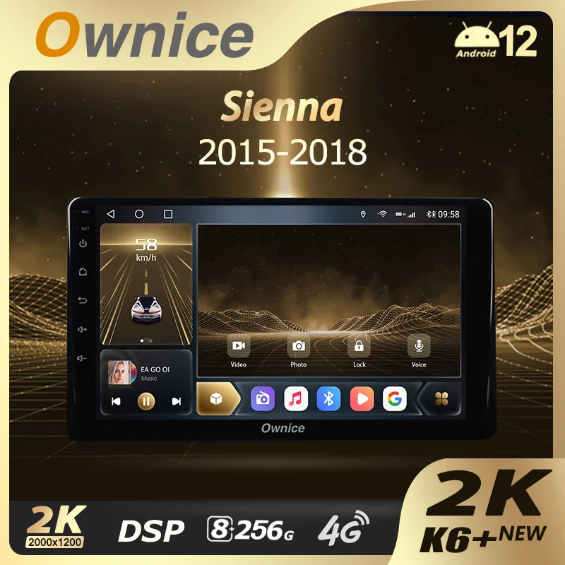 OWNICE K6+ 2K pre Toyota Sienna 3 XL30 2014 - 2020 Carplay Multimedia Video Player Navi Stereo GPS Android 12 Nie 2 DIN