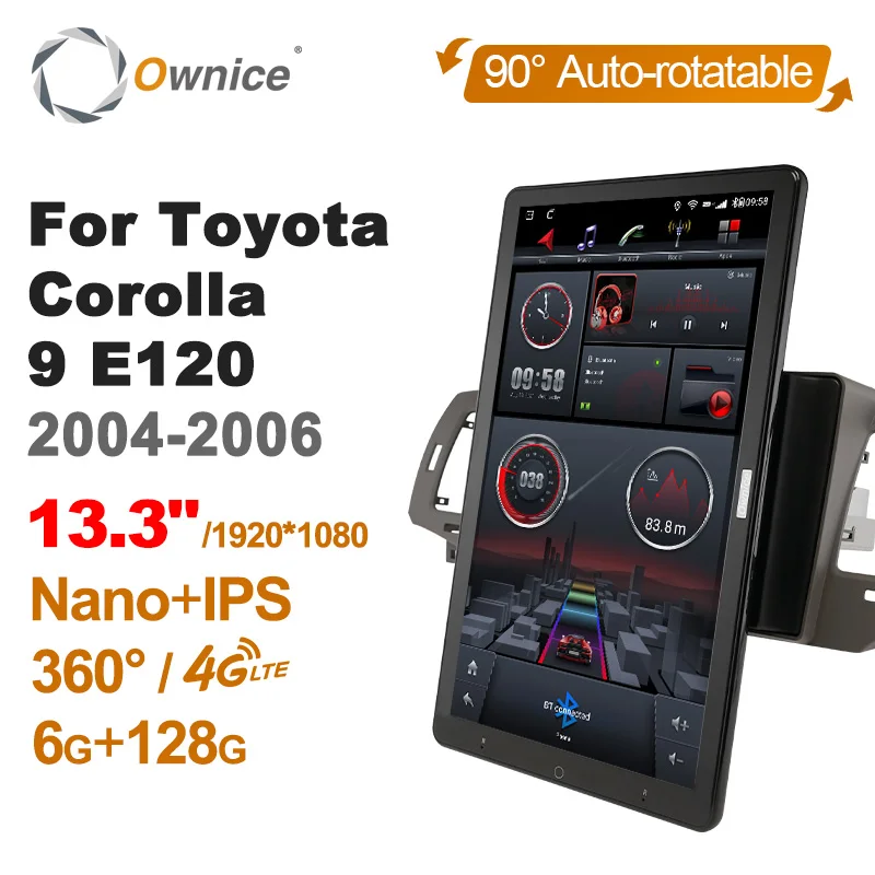 OWNICE pre Toyota Corolla 9 E120 2004 - 2006 13.3 Automobilie auto Intelligent System Electric Products Android 12.0