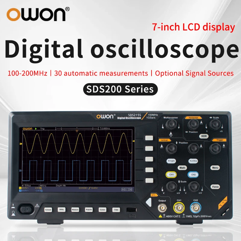 Owon Digital osciloskop 2-kanály 100 MHz 150MHz 200 MHz 1g/s FFT+ 25MHz 14bitový generátor signálu SDS210S SDS215S SDS220S