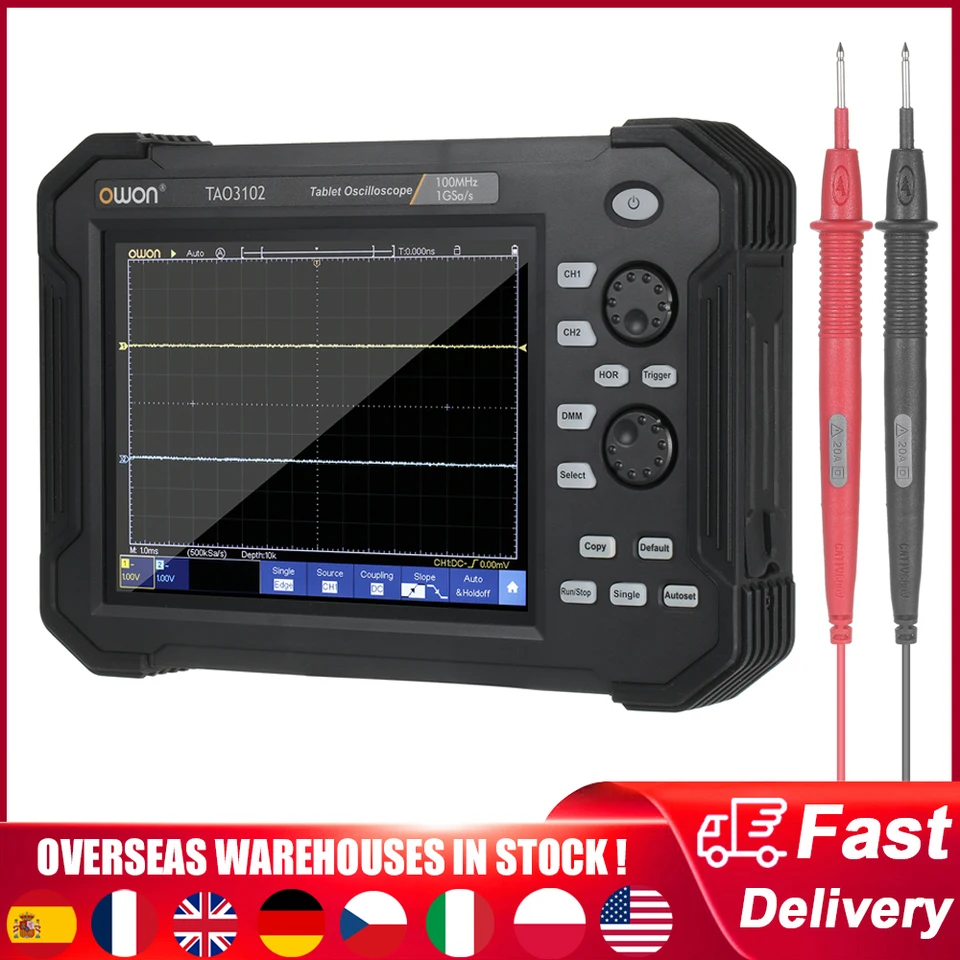 OWON TAO3104 TAO3102 Digitálny osciloskop 4 kanály 8 bity 100 MHz šírka pásma USB Storage Tablet Scopemeter Handheld Ocilloscope