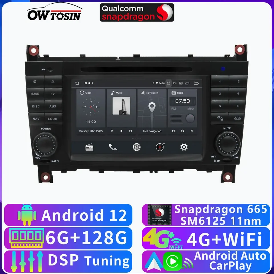 Owtosin 4G WiFi 8g+128G Android 12 Rádio GPS pre Mercedes Benz C-Class W203 CLC CLK W209 CarPlay Autoradio Auto Video Audio Audio