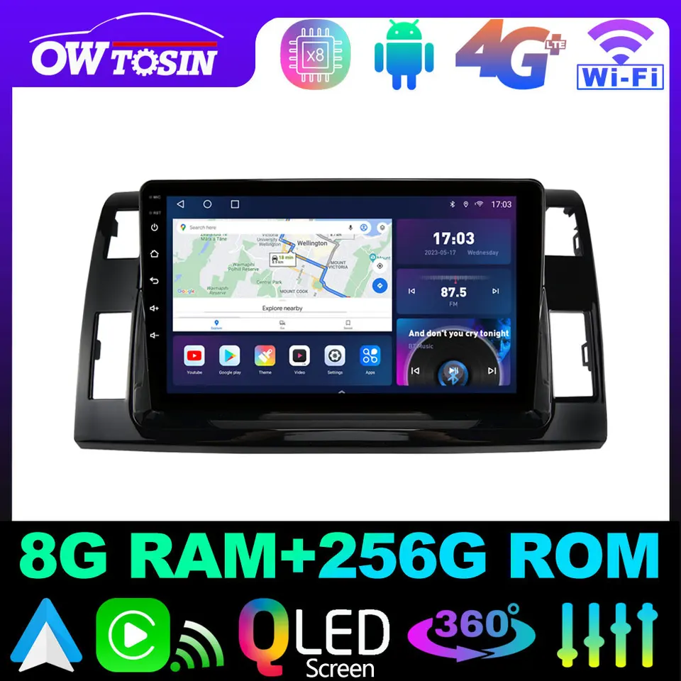 Owtosin QLED 1280*720p Android 12 8+128 GPS bezdrôtové CarPlay pre Toyota Previa odhada Tarago XR50 2006-2016 Multimediálne rádio CAR