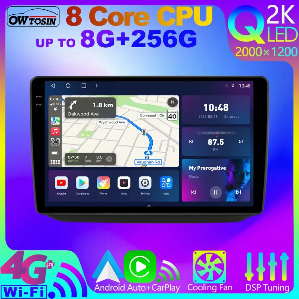 Owtosin QLED 2K 8+256G Android 12 Bluetooth 5.0 Multimediálne rádio pre SkoDa Fabia MK2 5J 2007-2014 CARPLAY Navigation DSP DSP