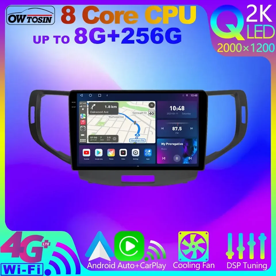 Owtosin QLED 2K Android 12 8G+256G CarPlay 360 Panoramatické auto pre Honda Accord 8 Cu CW Acura TSX 2007-2015 GPS Stereo DSP