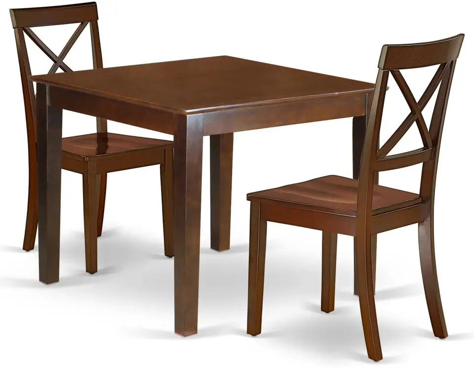 OXBO3-MAH-W Oxford 3-Piece Room Set obsahuje štvorcový kuchynský stôl a 2 jedálenské stoličky 36x36 palca 36x36 palca