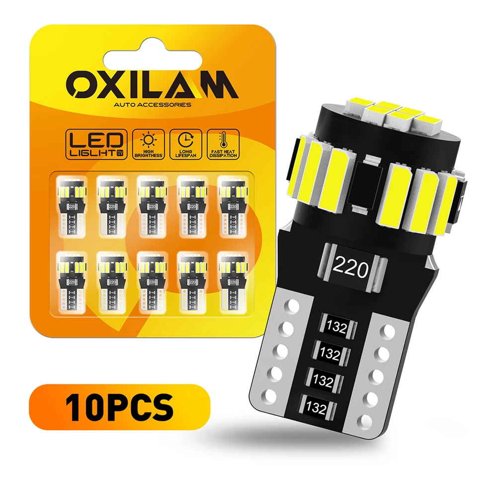 Oxilam 10ks W5W T10 LED CANBUS Žiadna chyba 194 5W5 LED svetlá auto Interiérová parkovacia vôľa bokom rukavíc