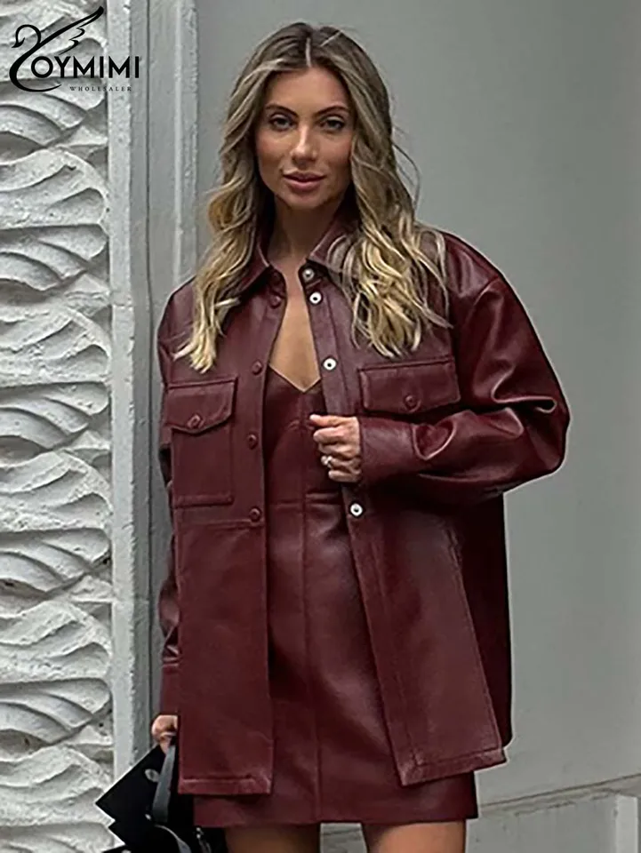 Oymimi Fashion Wine Red Pu Koža Dámske dámske dám
